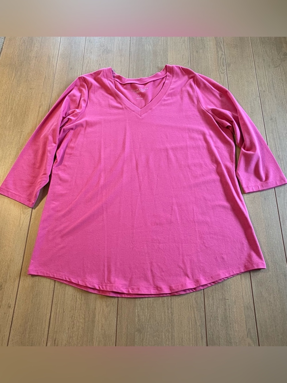 Susan Graver Weekend Cotton Pink V-Neck Tunic Top XL 3/4 Sleeve Stretch Casual - Picture 5 of 9
